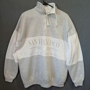 Vintage San Francisco Sweater XL Men  Striped Pullover White Gray Zipper.
